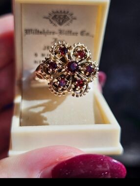 10k Garnet ring size 5 3/4 sizeable. Stamped 10k. Vintage. Substantial size and